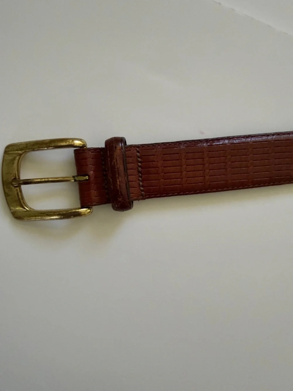 Brighton Brown Embossed Leather Belt Brass Buckle made in USA Size 34